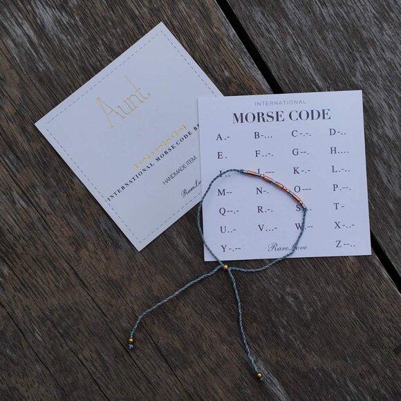 Personalized Morse Code Bracelet for Best Aunt - Rose Gold Beads Luxury Gift - Picture 4 of 7
